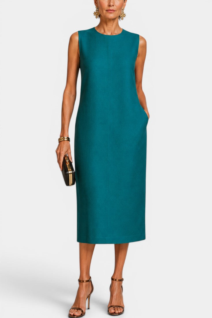 Kerensa - Robe Midi Lin Col Rond Coupe Droite