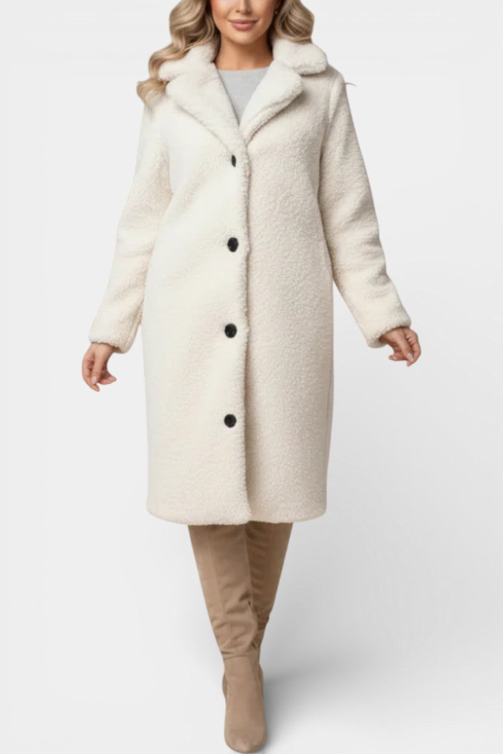 Verdeline Manteau Teddy Long Oversize à Col Revers