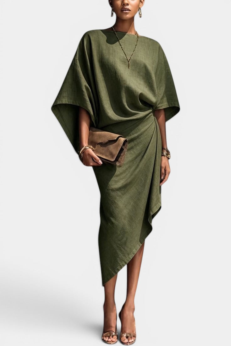 Nolwenn - Vestido Midi Kimono Drapeado Asimétrico