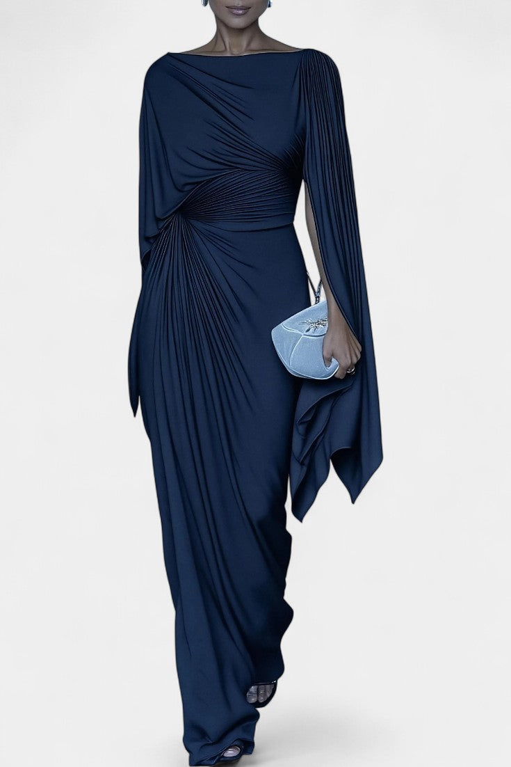 Lioree Robe Drapée à Cape Plissée et Silhouette Fluide
