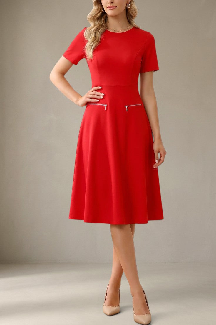 Blandine - Robe Midi Trapèze Poches Zippées