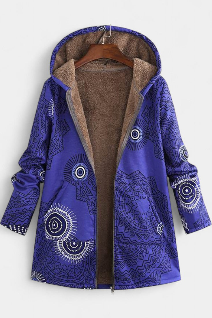 April Manteau à Capuche Imprimé Floral Hivernal