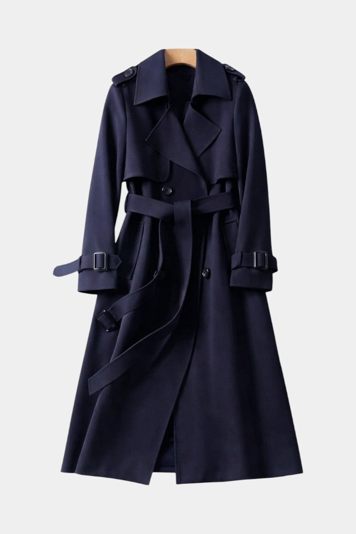 Romane Manteau Long Ceinturé à Double Boutonnage