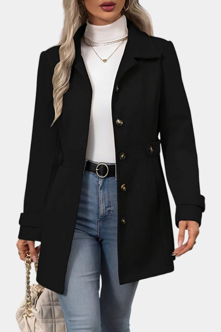 Maroussia Veste Longue à Revers et Fermeture Boutonnée