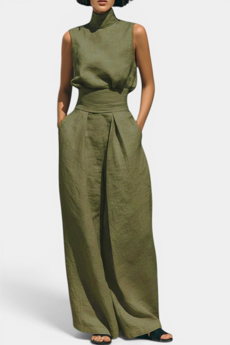 Darlene - Ensemble Top Col Montant & Pantalon Large