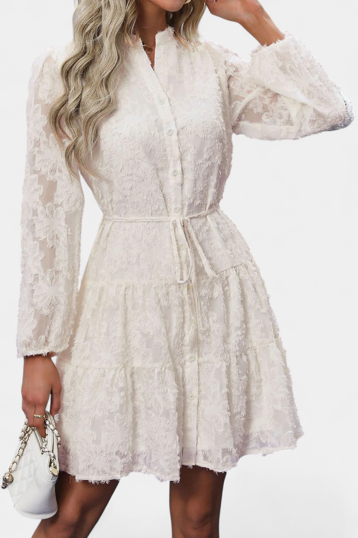 Soreia Robe à Manches Longues Texturées et Boutonnage Moderne