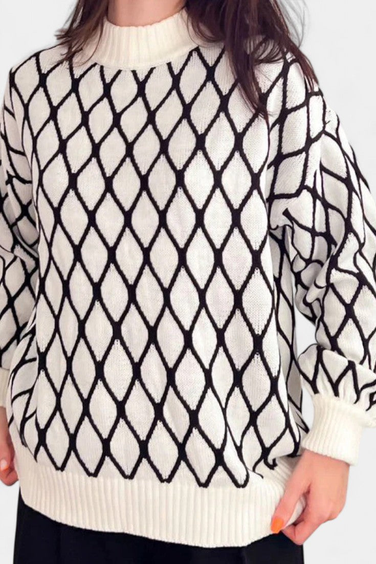 Wincy Pull Ava Oversize en Tricot à Col Montant et Manches Bouffantes