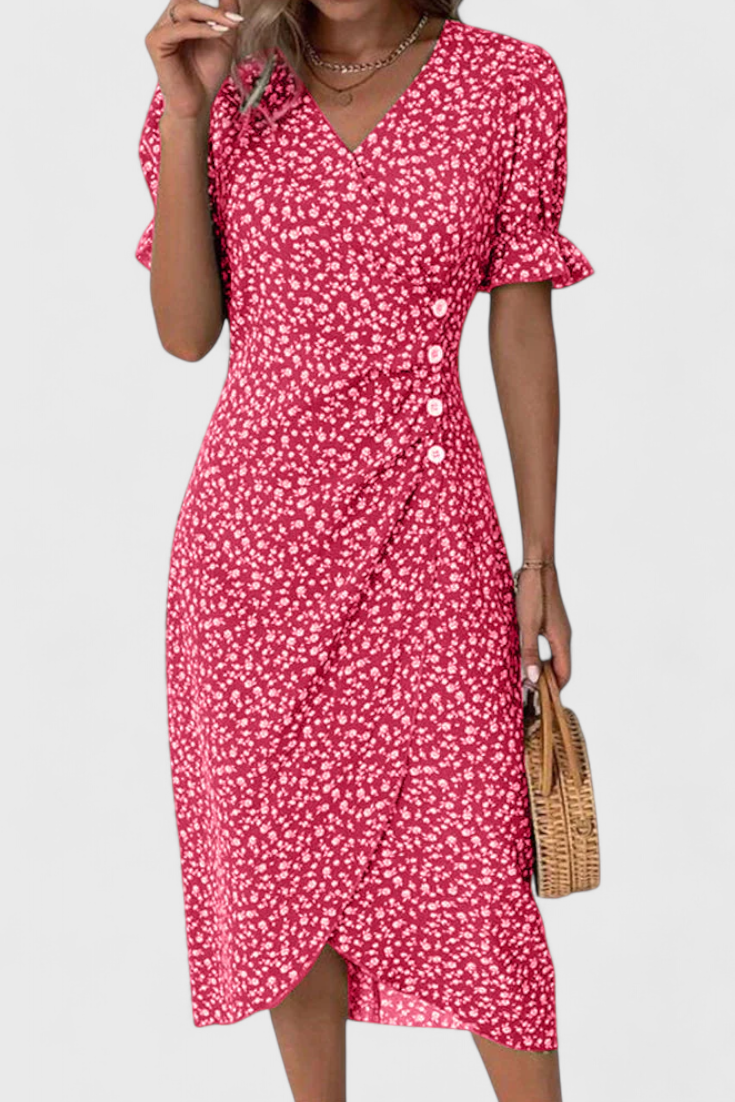 Joana Robe Midi à Imprimé Floral et Décolleté en V