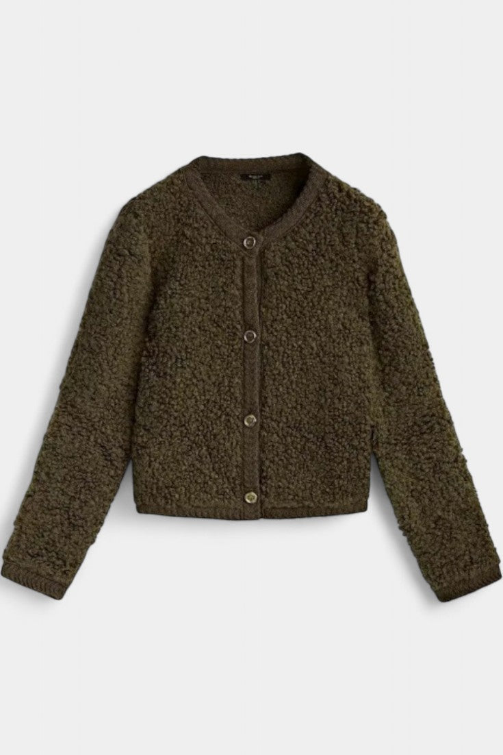 Chenda Cardigan Court en Peluche avec Boutons et Détails Côtelés