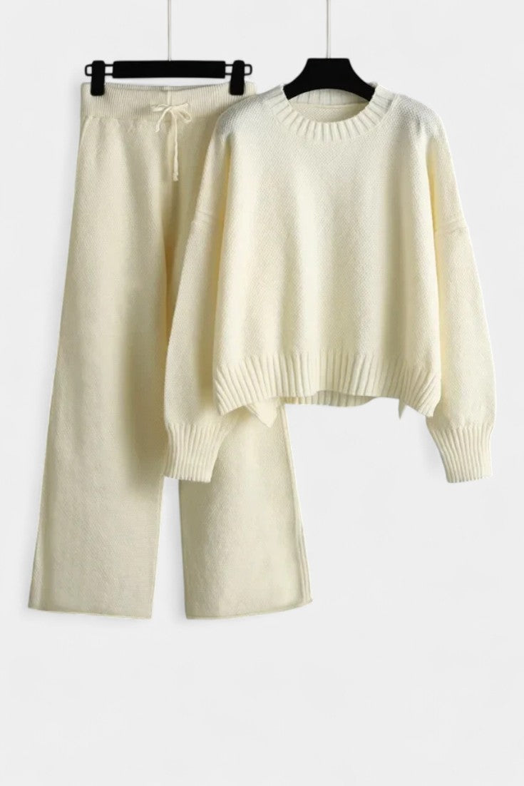 Olga Ensemble Douillet en Maille Deux Pièces à Coupe Décontractée