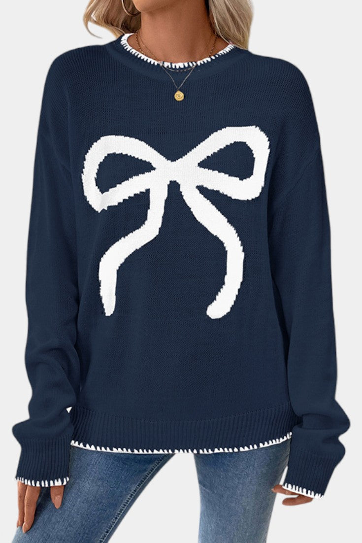 Cécile Pull Motif Nœud Cadeau Festif