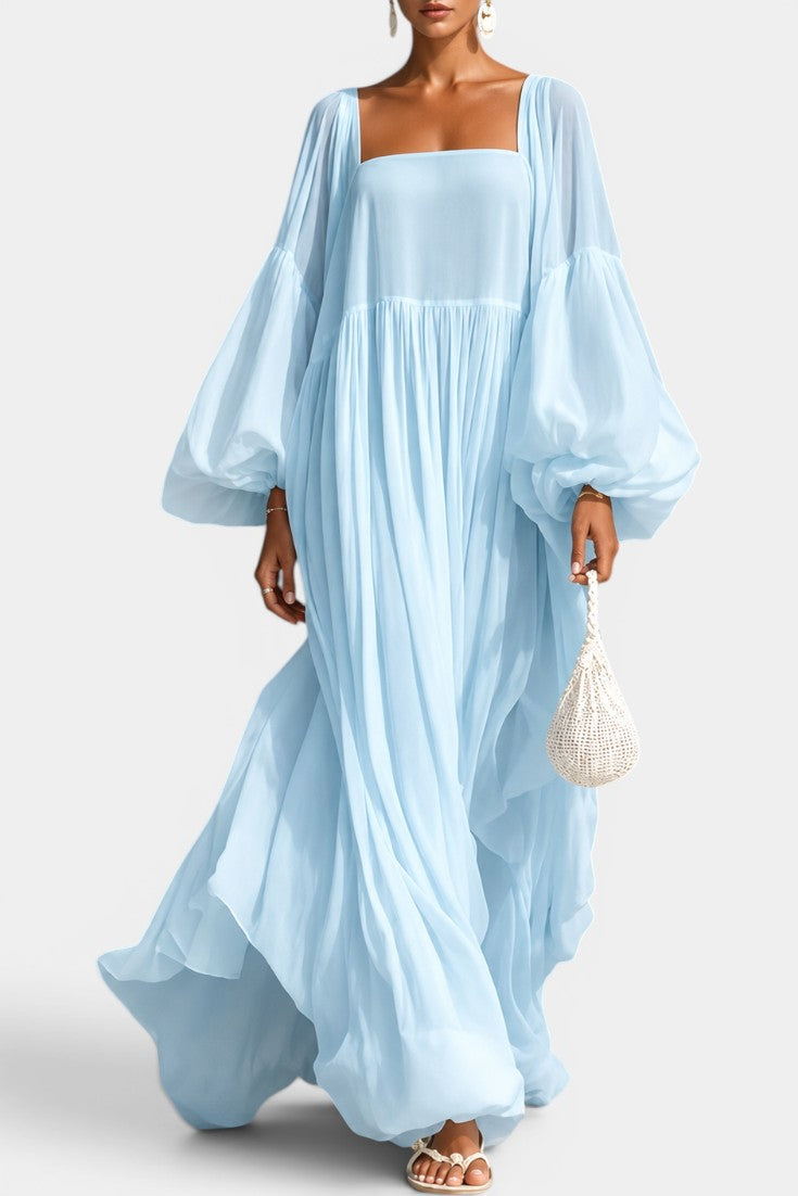 Lunaire - Robe Longue Volumineuse Encolure Carrée Manches Bouffantes Maxi Fluide