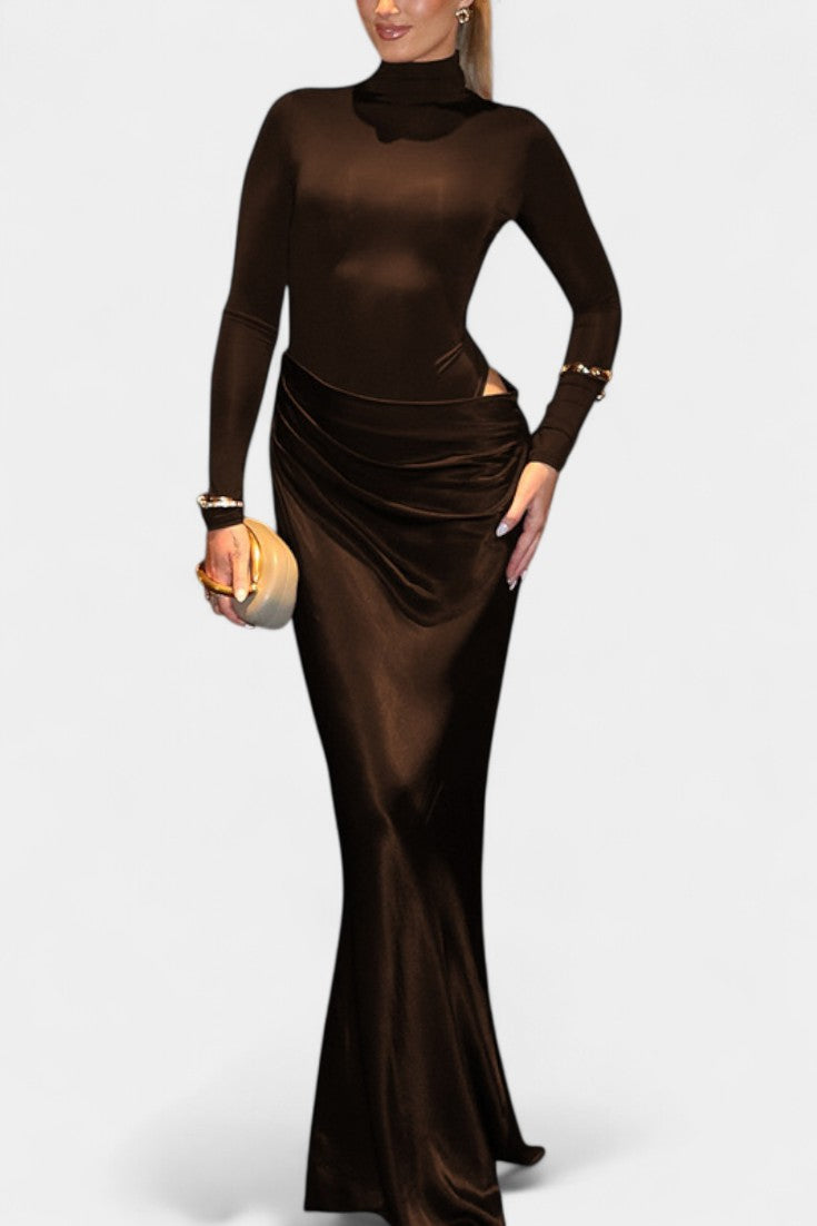 Tierra Robe Longue à Manches Longues et Découpe à la Taille