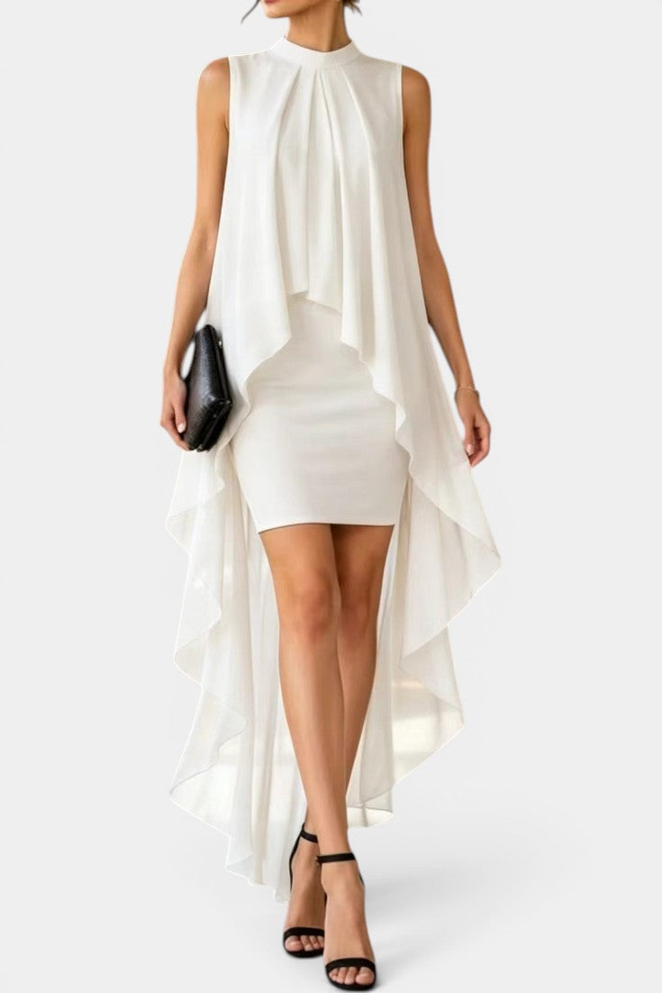 Célimène - Robe Midi Superposée Voile Asymétrique
