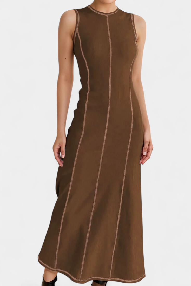 Santona Robe Sans Manches à Bloc de Couleur et Silhouette Évasée