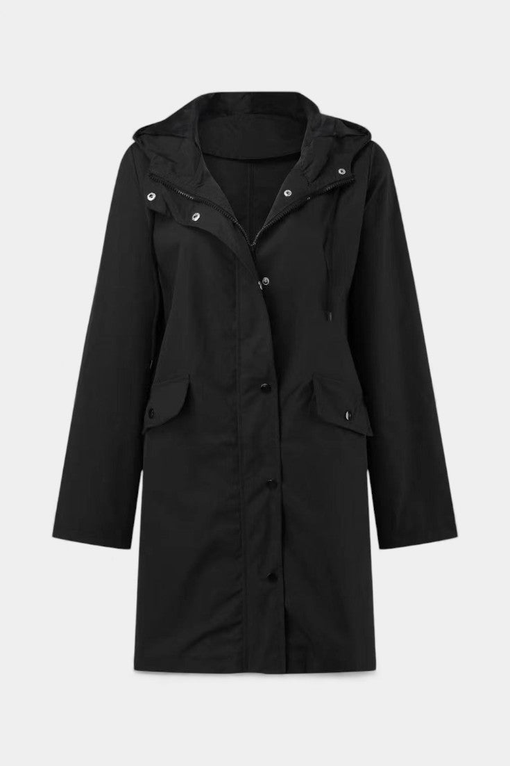 Carmélia Parka Longue Imperméable Beige à Capuche Ajustable