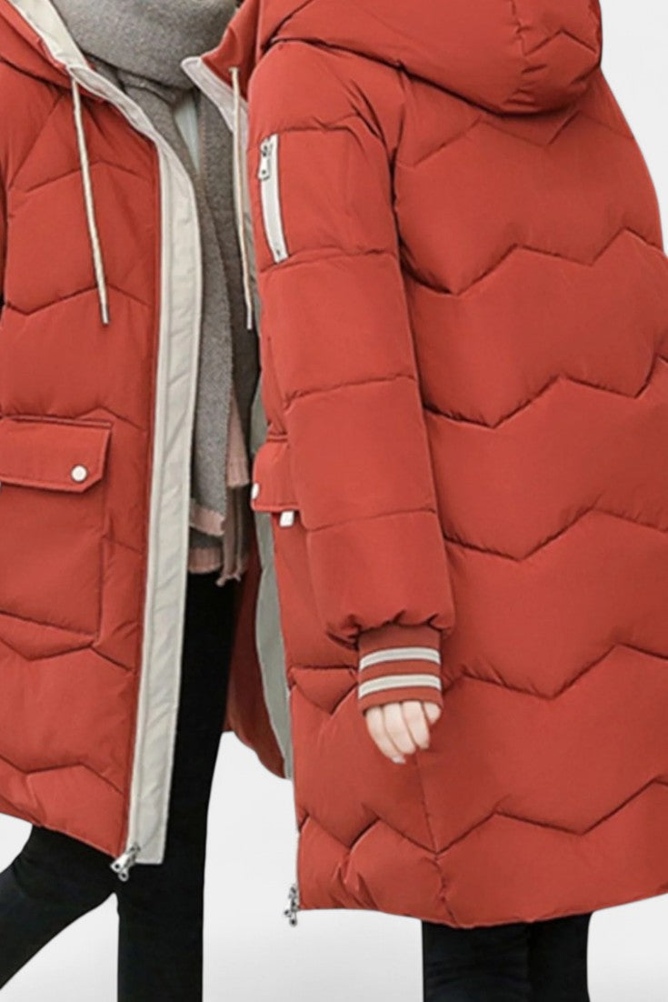 Bella Manteau Matelassé à Capuche et Fermeture Zippée