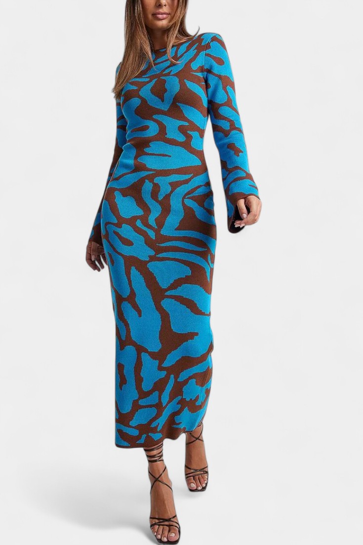 Maphie Robe en Tricot à Motif Géométrique et Manches Longues