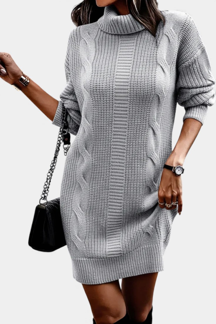 Taciana Robe Pull en Maille Unie à Col Roulé et Manches Longues