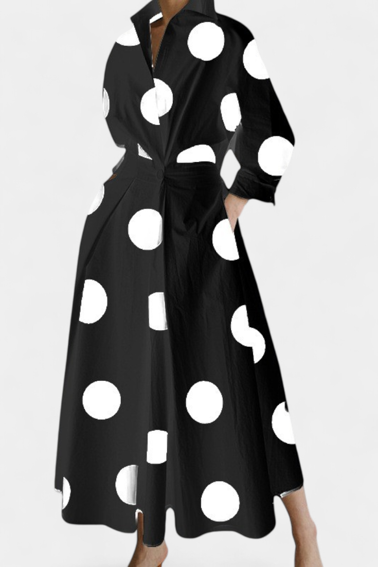 Celina Robe à Col Revers Structuré et Taille Cintrée