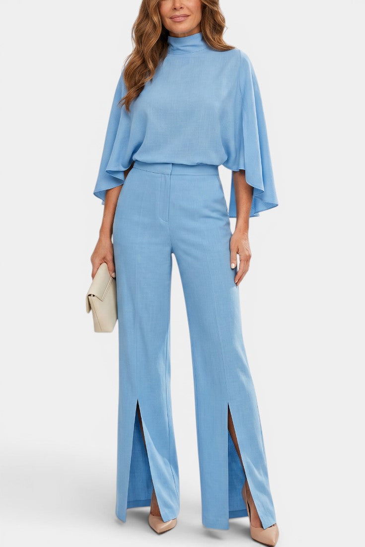 Albane - Ensemble Top Cape Col Montant Pantalon Large