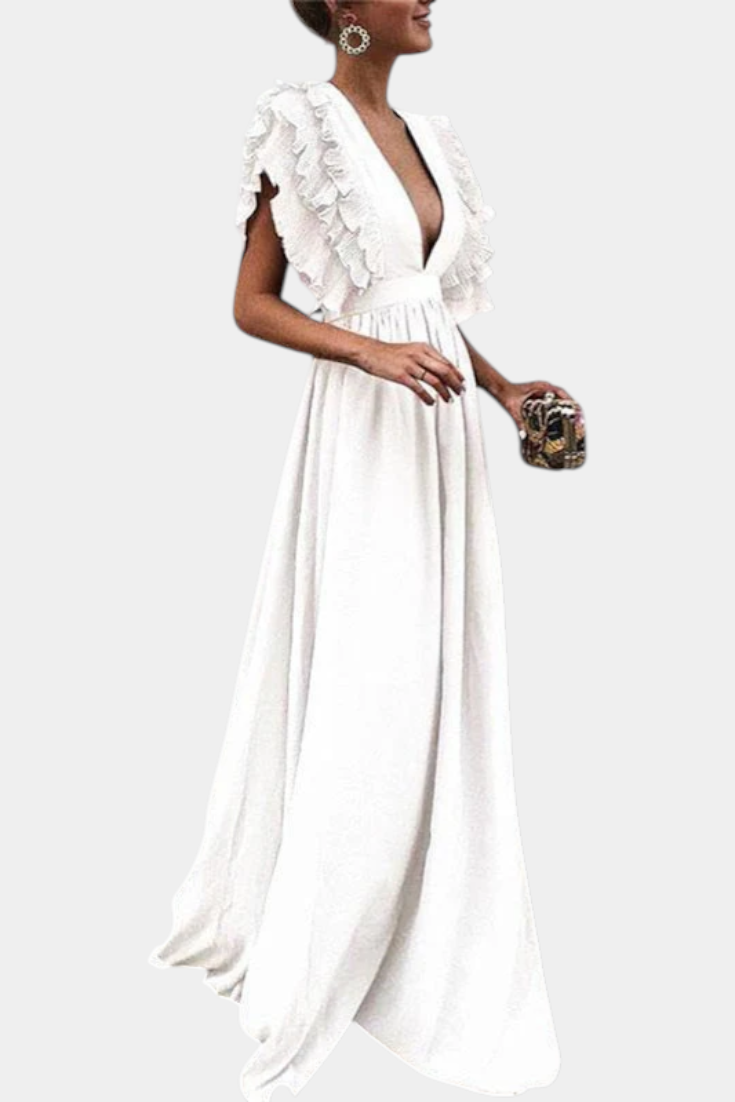 Lucera Robe Maxi Fluide à Manches Volantées