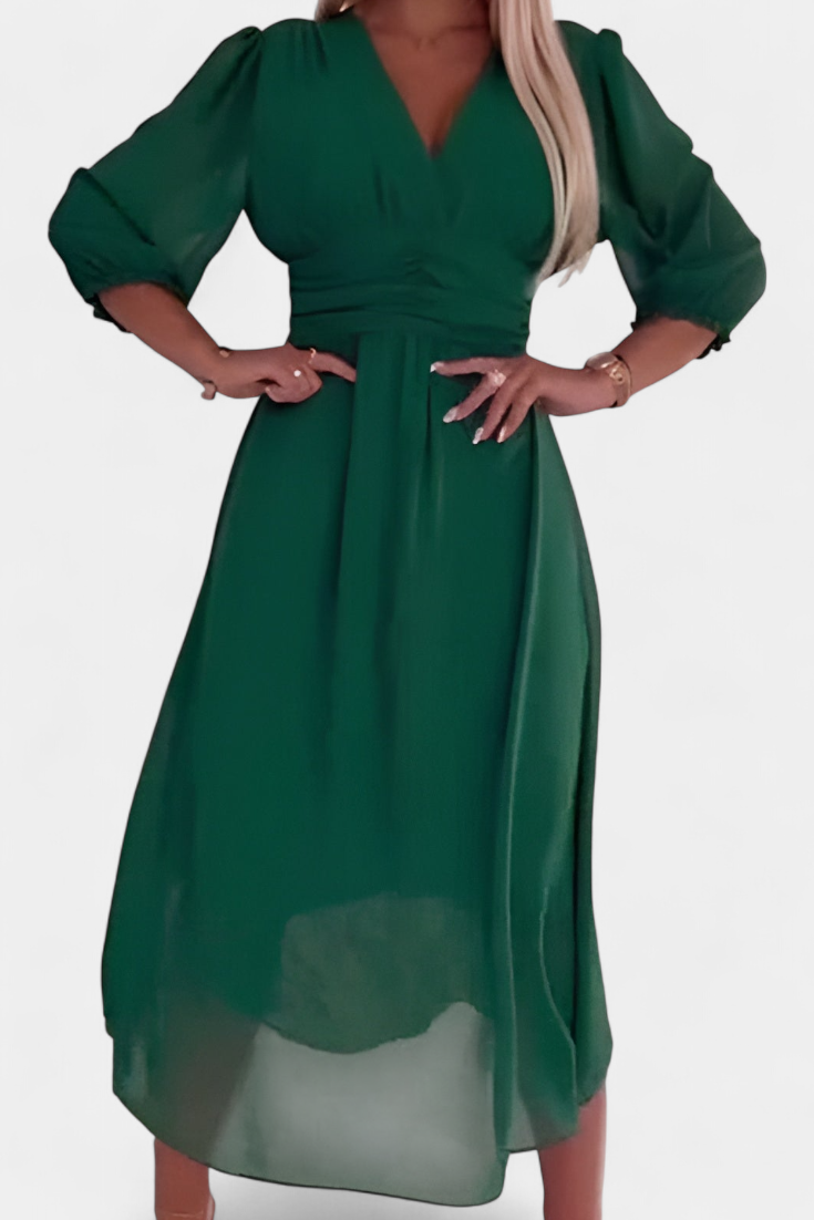 Dorina Robe Midi à Décolleté en V et Manches Légères Semi-Transparentes