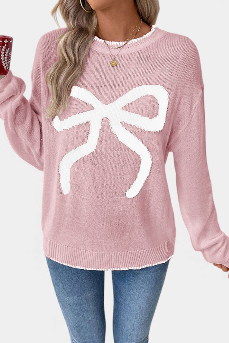 Cécile Pull Motif Nœud Cadeau Festif