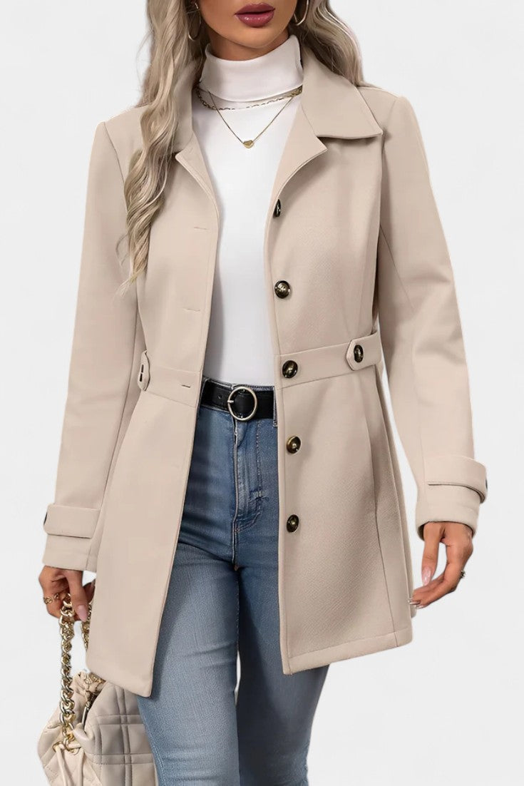 Cléophée Veste Unie à Revers et Fermeture à Boutons