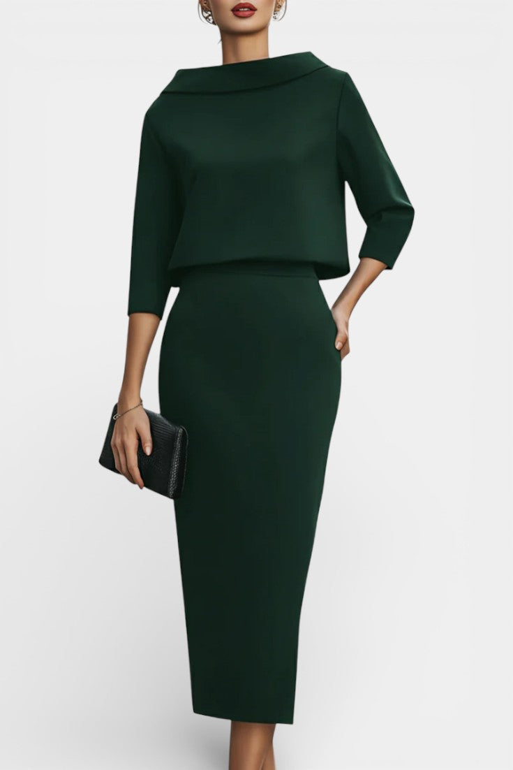 Chanel Ensemble Élégant Top à Col Bateau et Jupe Mi-Longue