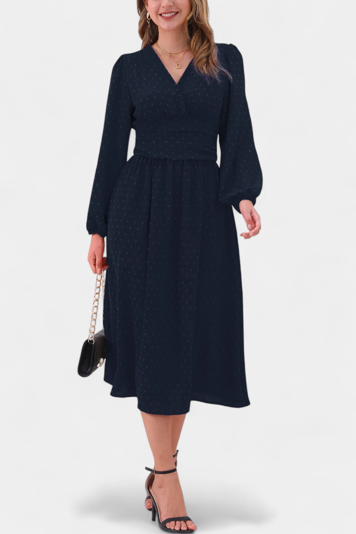 Faela Robe Midi à Pois Suisses et Coupe Cintrée