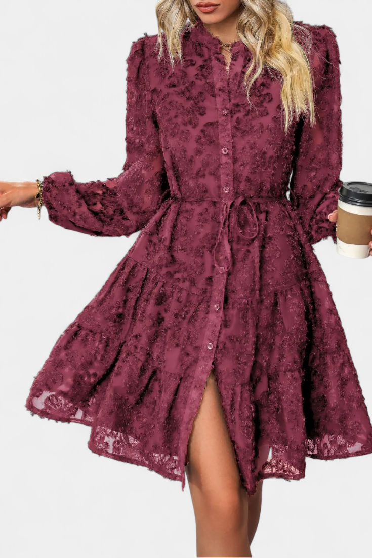 Soreia Robe à Manches Longues Texturées et Boutonnage Moderne