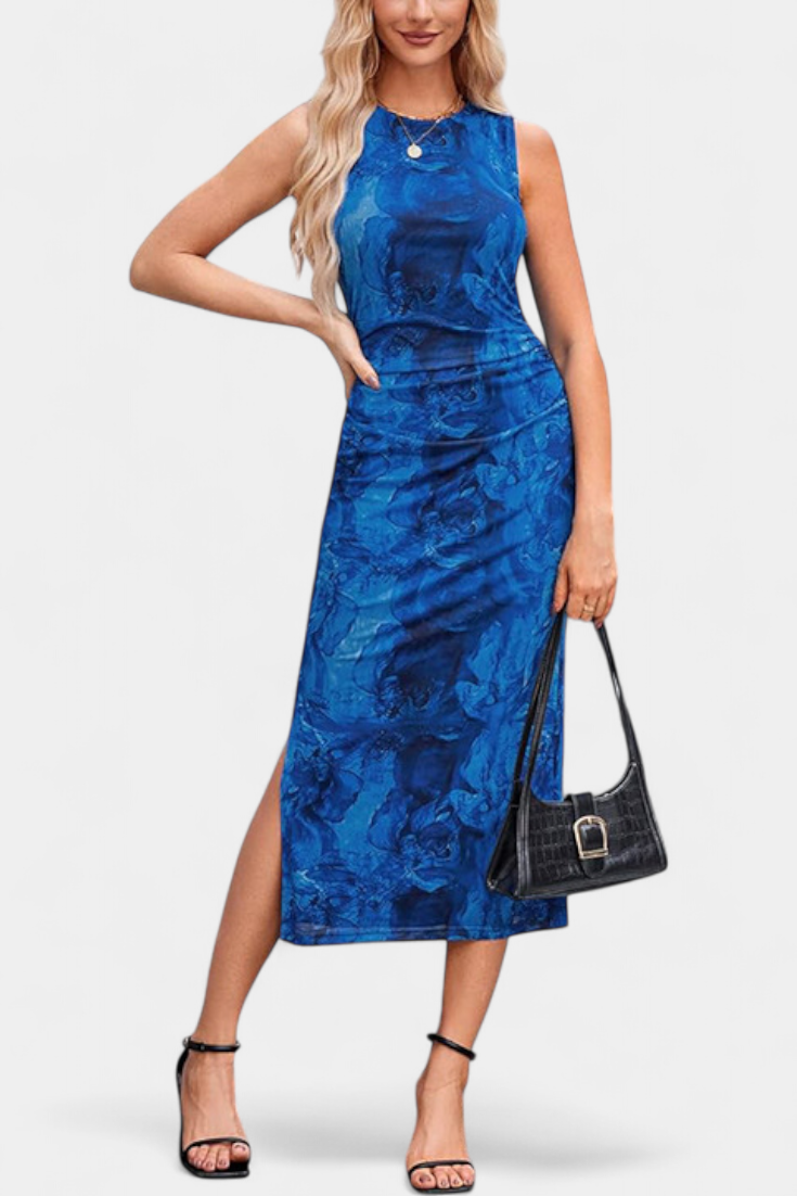 Helaia Robe Longue Imprimé Artistique à Fente Élégante