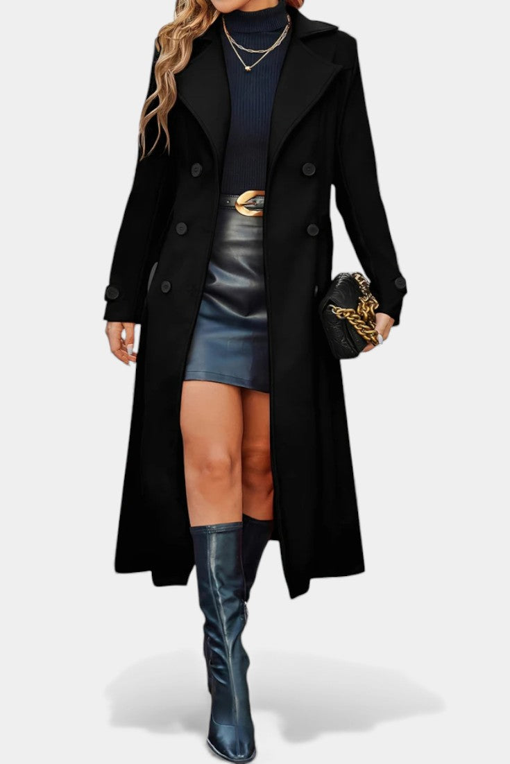 Naïssa Manteau Long Croisé à Revers Notchés