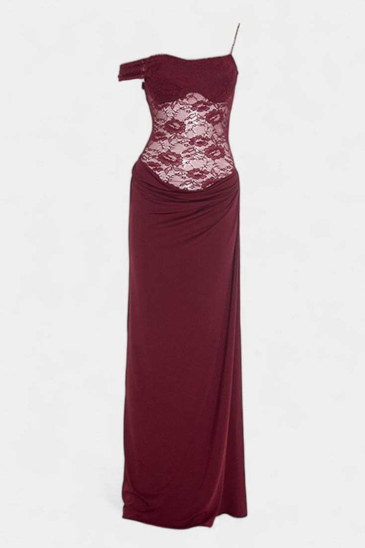 Castanza Robe Fluide en Dentelle avec Ourlet Asymétrique