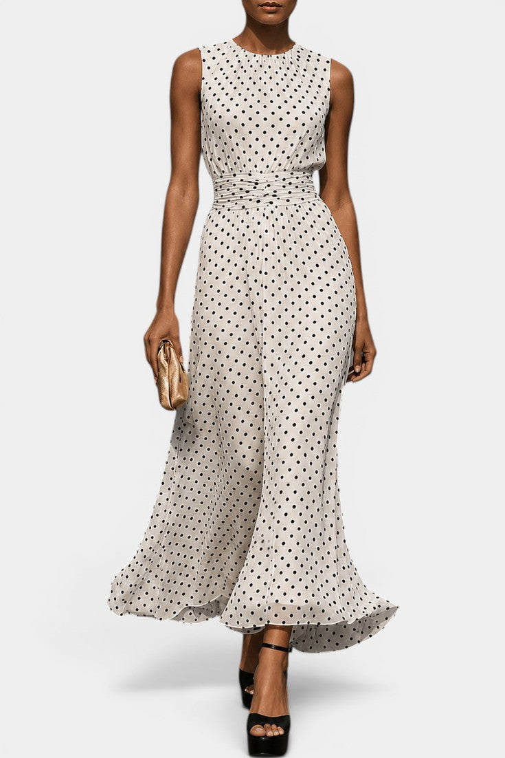 Romilly Robe Midi Fluide À Pois Col Rond Sans Manches