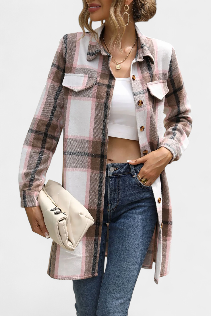 Masia Robe Chemise Mini à Carreaux avec Ceinture Ajustable