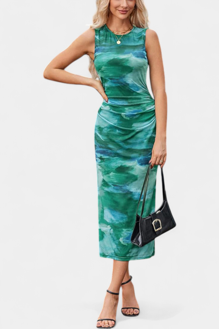 Helaia Robe Longue Imprimé Artistique à Fente Élégante