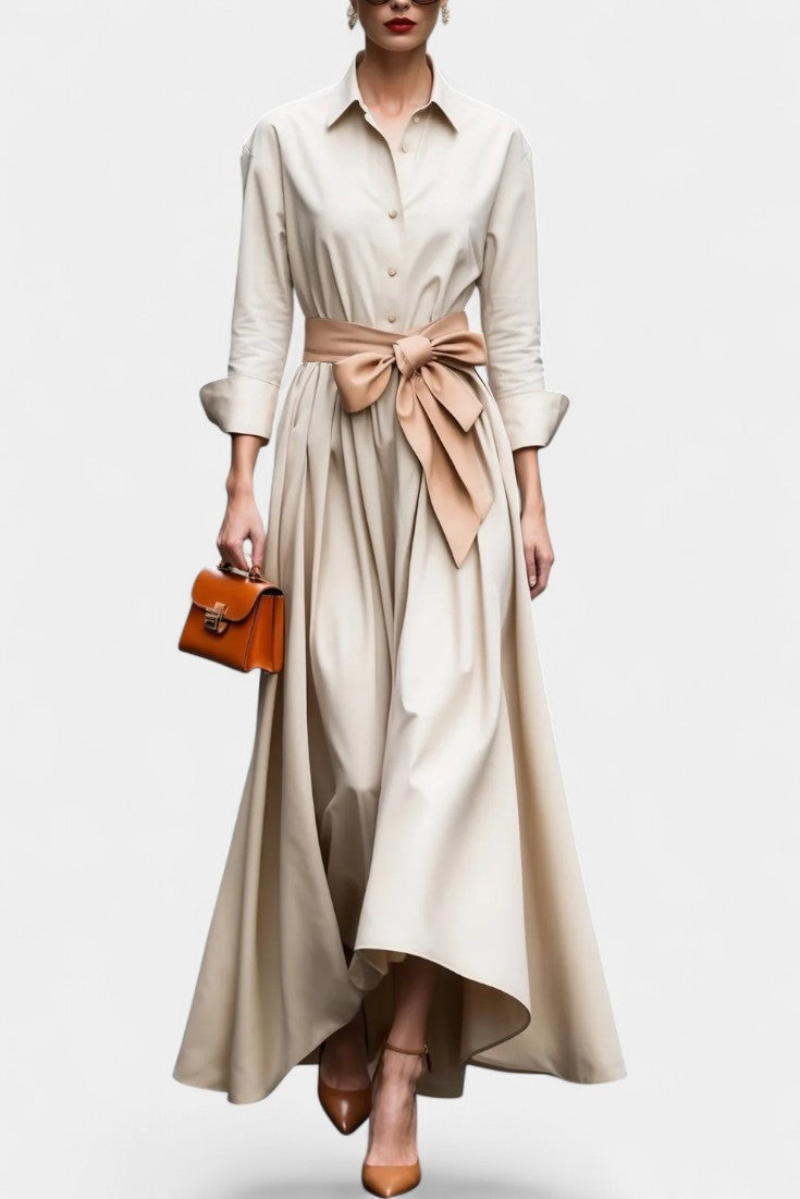 Lioren Robe Chemise en Sergé avec Nœud à la Taille