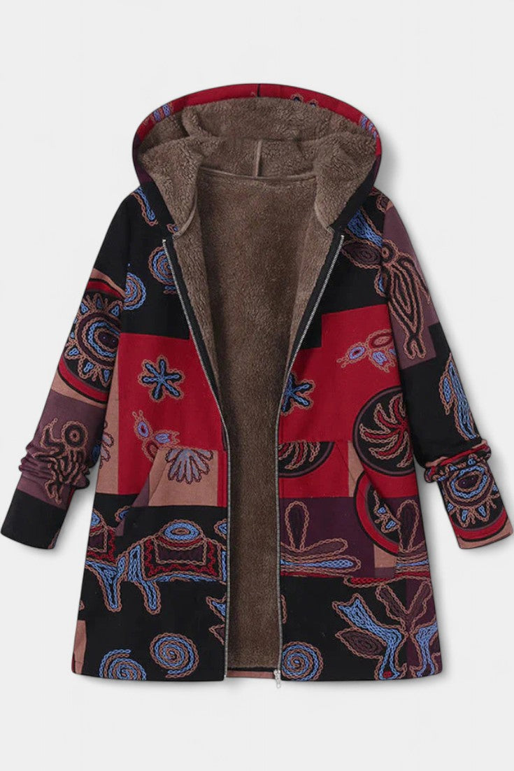 April Manteau à Capuche Imprimé Floral Hivernal