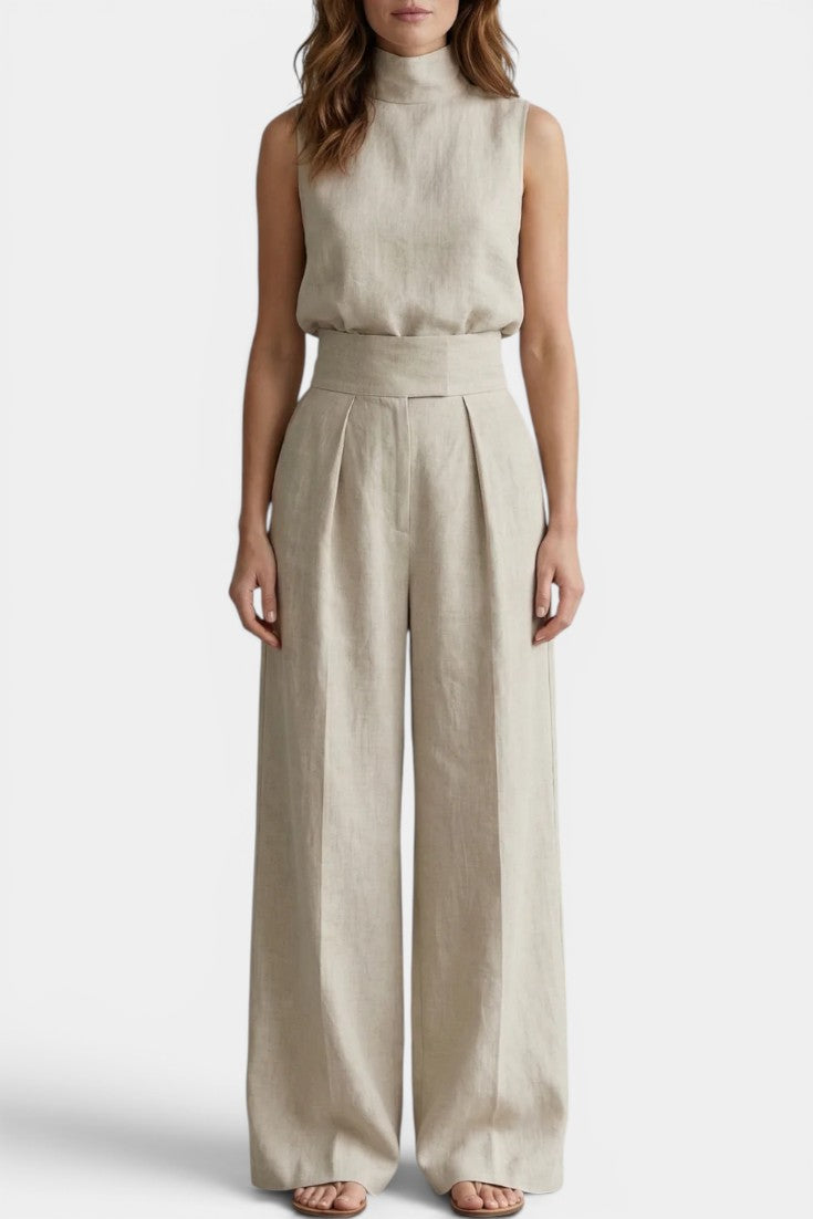 Darlene - Ensemble Top Col Montant & Pantalon Large