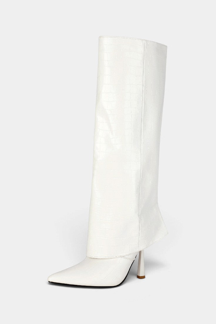 Bottes en Cuir Synthétique Crocodile à Talons Hauts et Pointe Aiguisée