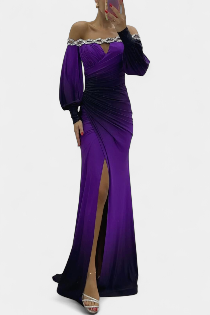 Julitta Robe de Gala Off-Shoulder Dégradée à Drapé Élégant