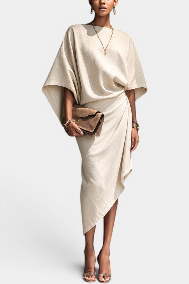 Nolwenn - Vestido Midi Kimono Drapeado Asimétrico