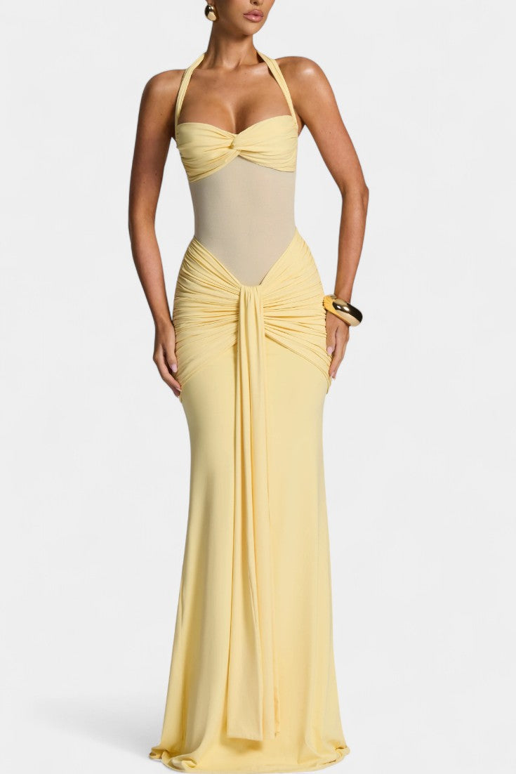 Florian Robe Sirène à Décolleté Halter et Buste Torsadé