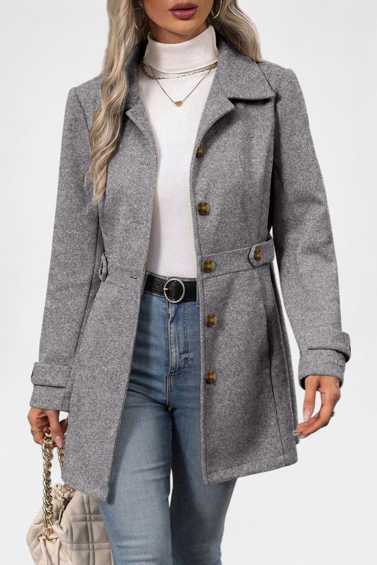 Cléophée Manteau Mi-Long Élégant à Ceinture Ajustable