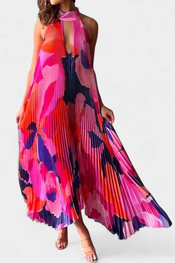 Giselle Robe Plissée à Décolleté Halter et Taille Cintrée