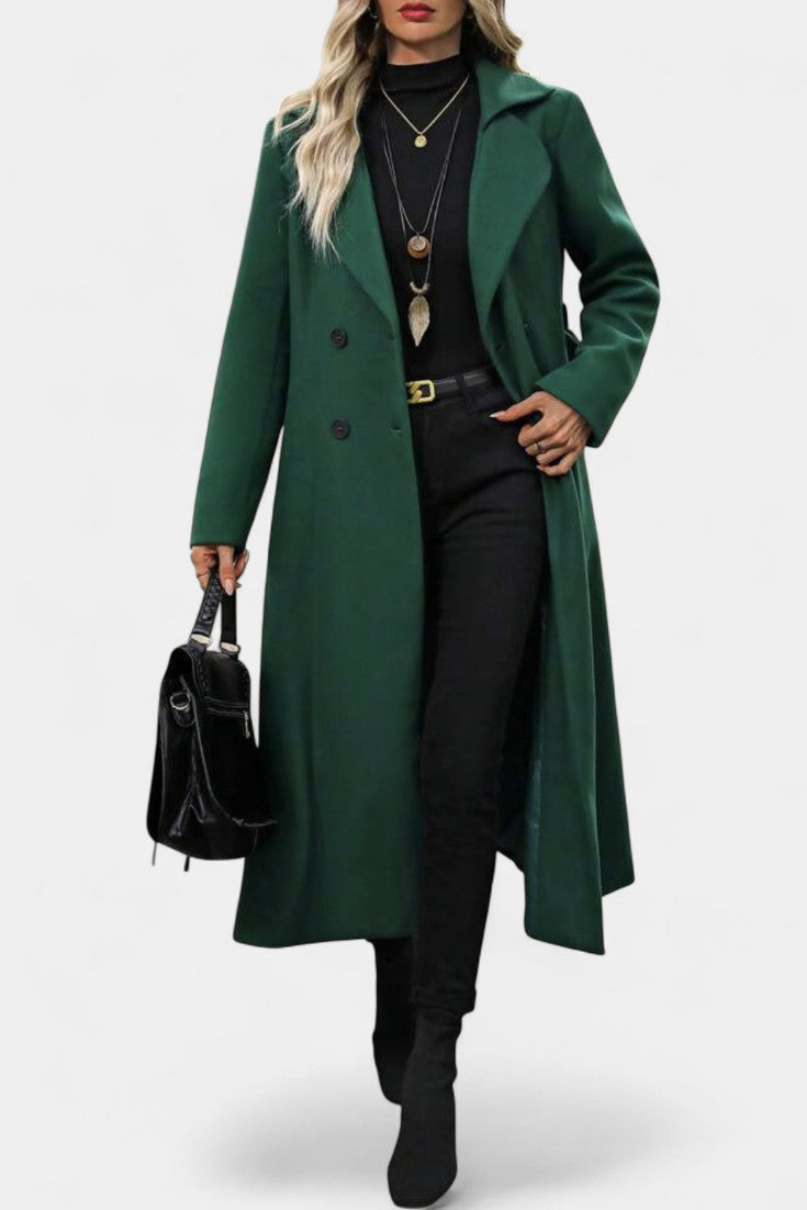 Mélissandre Manteau Long à Carreaux à Double Boutonnage et Col à Revers