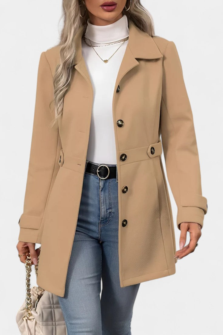 Cléophée Veste Unie à Revers et Fermeture à Boutons