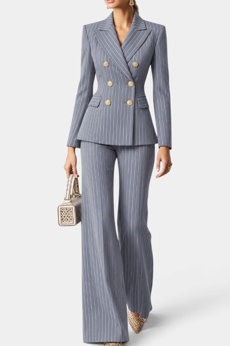 Mahé - Ensemble Tailleur Rayé à Blazer Croisé & Pantalon Large